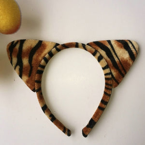 Korean Cloth Short Plush Tiger Leopard Cat Ear Headband Cute Women Girls Kids Party Festival Fantastic Hair Accessories HairBand