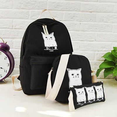 Women Backpack Cat Printing Canvas School Bags For Teenager Girls Preppy Style 3 Set/PC Rucksack Cute Book Bag Mochila Feminina