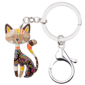 colorful Metal Cat Kitten Key Chain Key Ring Women Girls Handbag Pendant 2018 New Animal Jewelry Car Key Accessories