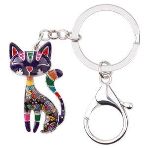 colorful Metal Cat Kitten Key Chain Key Ring Women Girls Handbag Pendant 2018 New Animal Jewelry Car Key Accessories