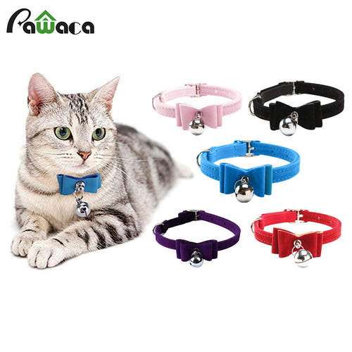 Small Dog Cat Pet Collar Kitten Velvet Bow Tie Safety Elastic Neck Chain Bowtie With Bell For Cat Puppy Dog 6 Colors Dropshiping