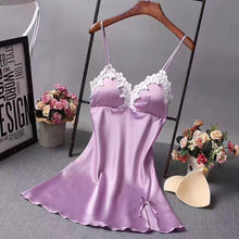 Ladies Sexy Silk Satin Pajama Lace Pyjama Sleeveless bra Sleepwear Wear Sleep Wear For Women Removable chest pad Sleep Tops