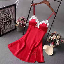 Ladies Sexy Silk Satin Pajama Lace Pyjama Sleeveless bra Sleepwear Wear Sleep Wear For Women Removable chest pad Sleep Tops