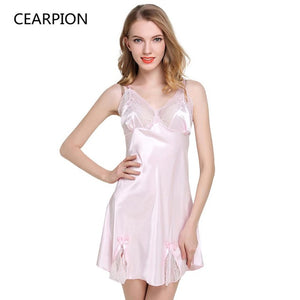 CEARPION Lady Dual V Neck Cami Nightdress Spaghetti Strap Nightie Nightgown Robe Women Sexy Short Sleepwear Lace Bow Nightwear